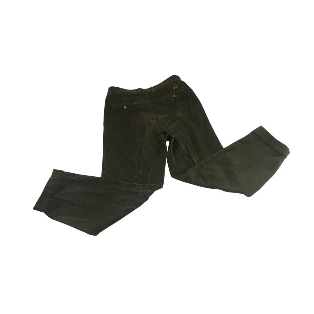 Tommy Hilfiger Mens Olive Green Corduroy Pleated Cuffed Pants 34x35 Vintage